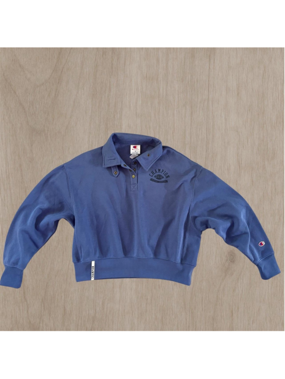Champion Cropped Quarter-Snap Sweatshirt – Blue, Size S, EUC
